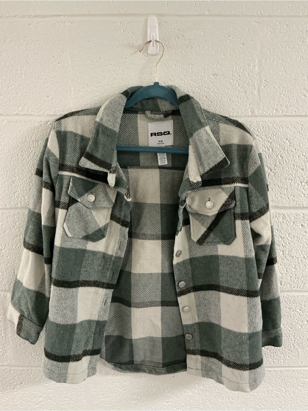 RSQ Kids Green and Cream Plaid Shacket Jacket